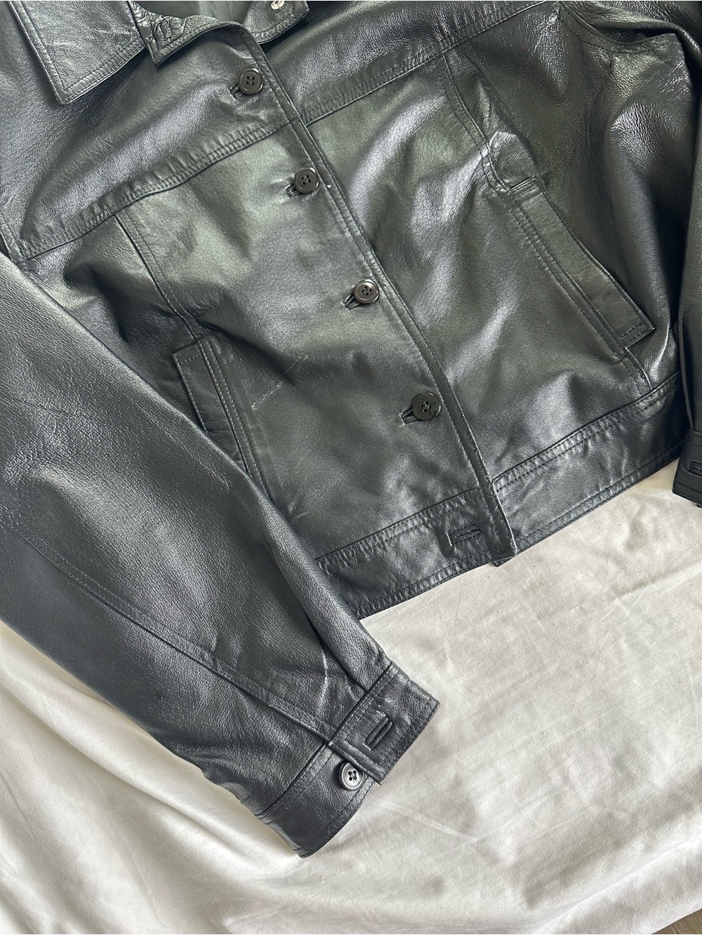 Vintage 100% Leather Newport News Black Women's Button Front Jacket - Picture 7 of 12